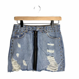 Distressed Jean Skirt Zip Trashed Small